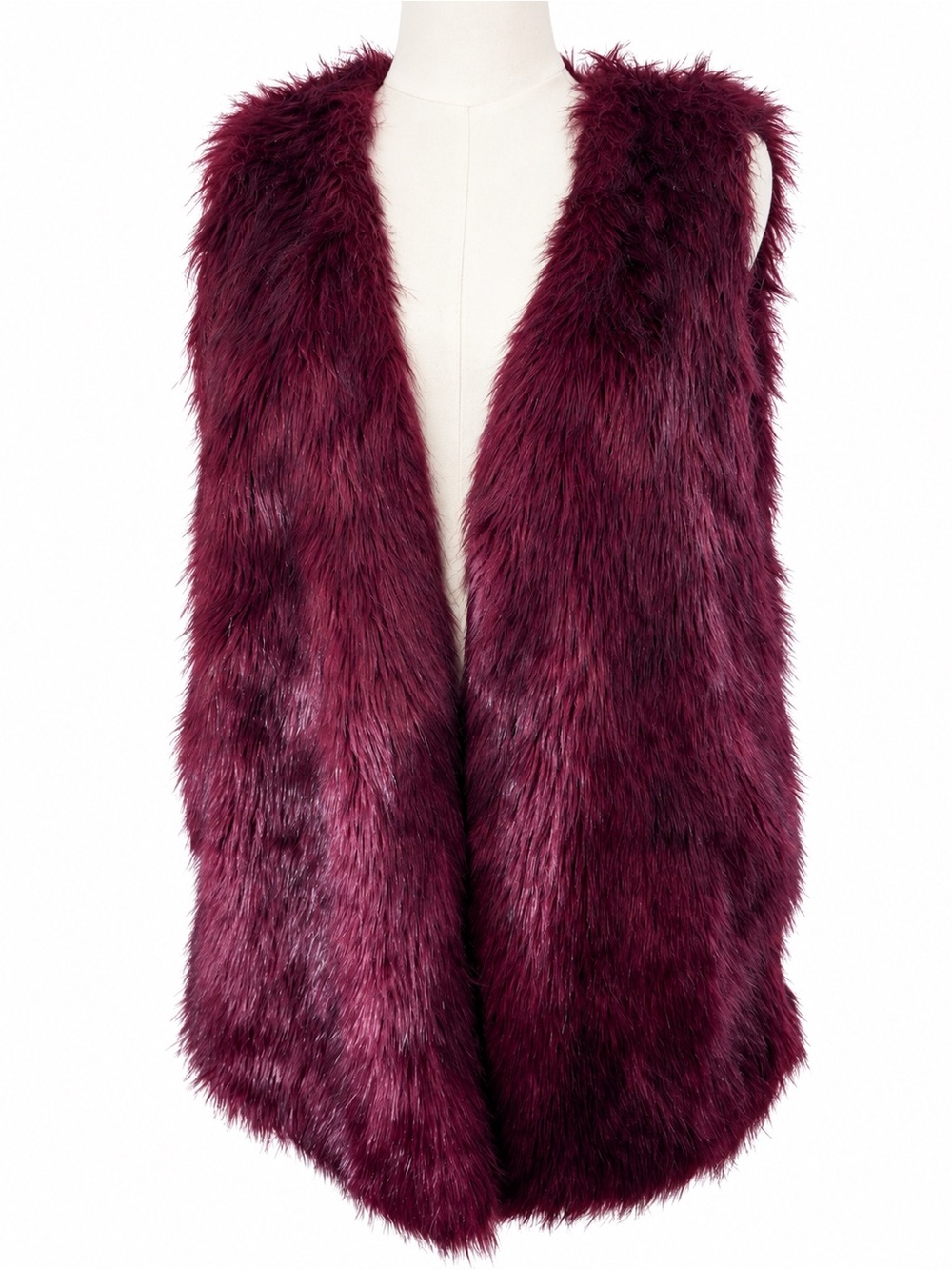 Decree Plum Burgundy Faux Fur Open Front Vest Size L Y2K Boho